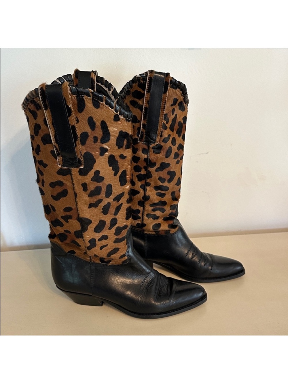 Saks Fifth Avenue Calf Hair and Leather - Leopard Print Cowboy Boots 8.5 - Picture 2 of 3